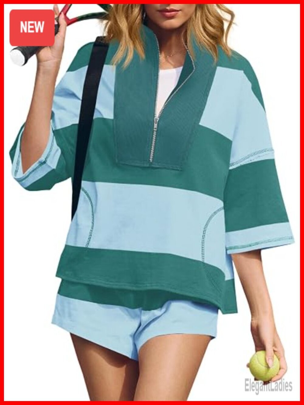 Striped 2 Piece Workout Set with High Waist Shorts & Drop Shoulder Top